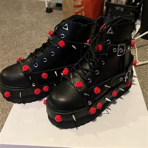 Dolls Kill Shoes Dollskill Sizs 8 Slayr Bndg Rose Boots Brand New