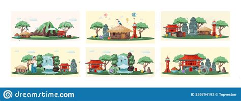 Korean Nature And Culture Icons Doodle Set Illustration Royalty Free