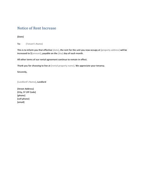 Notice Of Rent Increase Letter Sample