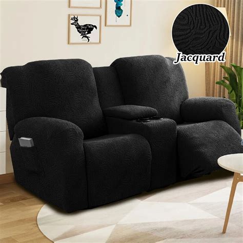 Loveseat Recliner Sofa Cover With Center Console Jacquard Elastic 2 Seater Recliner Sofa Cover ...