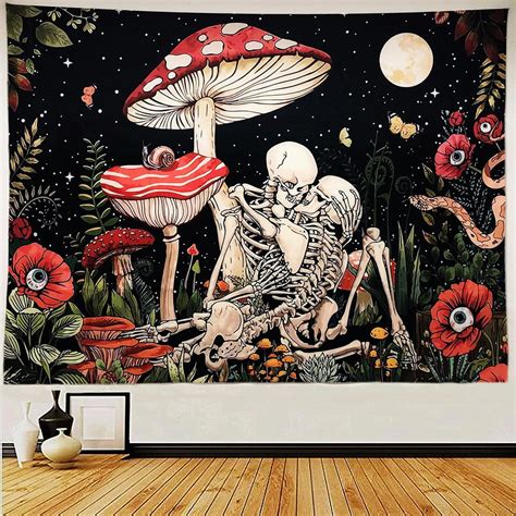 Amazon Fefurs Mushroom Skull Floral Tapestry Skeleton Floral