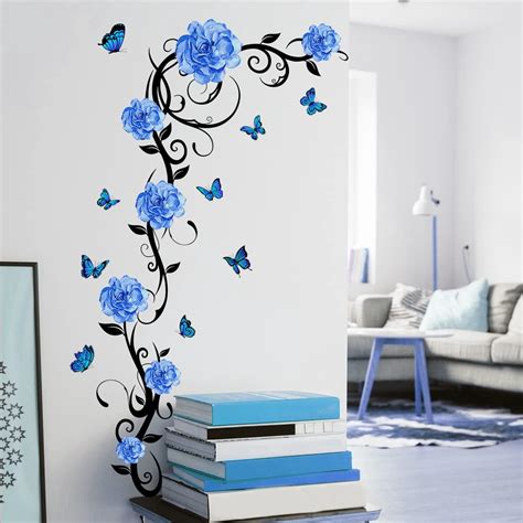 Stickers Muraux Fleurs Bleues Vigne Autocollant Sticker Mural Pivoine