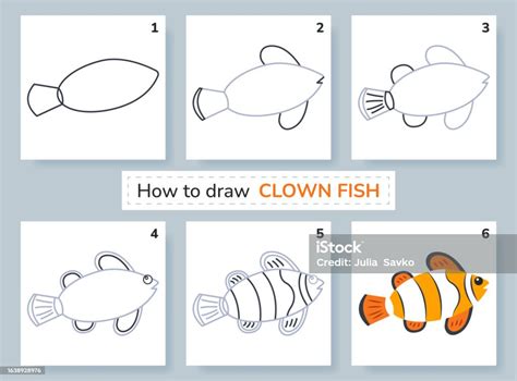 Drawing Tutorial How To Draw Clown Fish Stock Illustration - Download ...