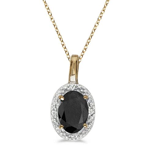 Oval Black Onyx And Diamond Pendant Necklace K Yellow Gold Tcw