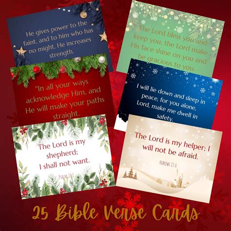 25 Christmas Themed Bible Verse Cards NIV and KJV Encouraging Bible ...