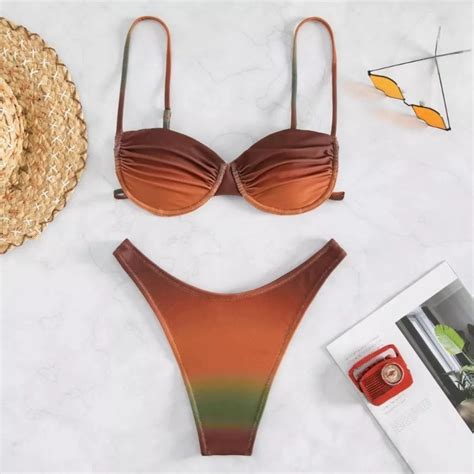 Bikini Mảnh Lọt Khe Gọng Nâng Ngực Loang Màu Nâu Tây Siêu Sexy Shopee Việt Nam
