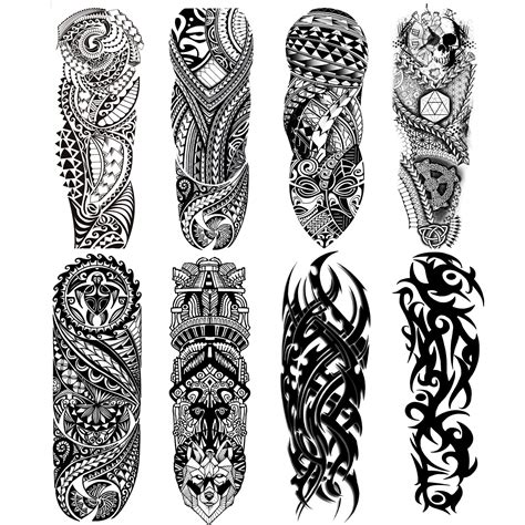 Tribal Tattoos Sleeve 8 Sheet Fake Totem Temorary Tatto Stickers For