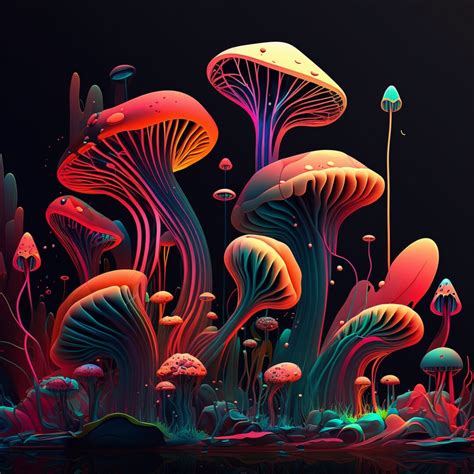 Digital Neon Mushrooms - Etsy