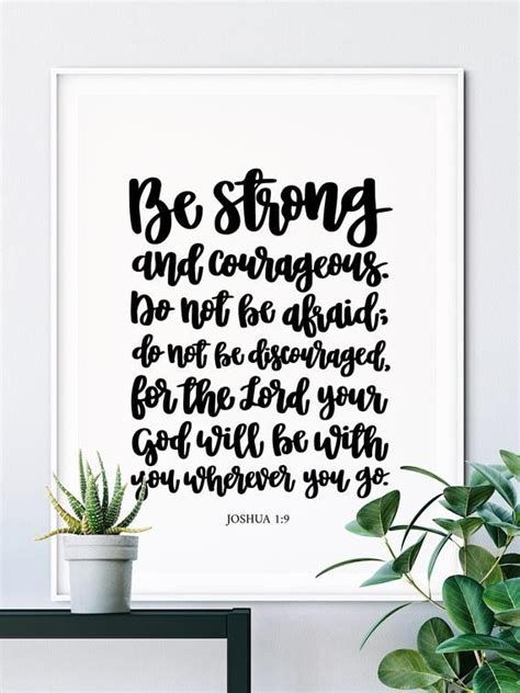 Be Strong And Courageous Calligraphy Print Joshua 19 Etsy Bible