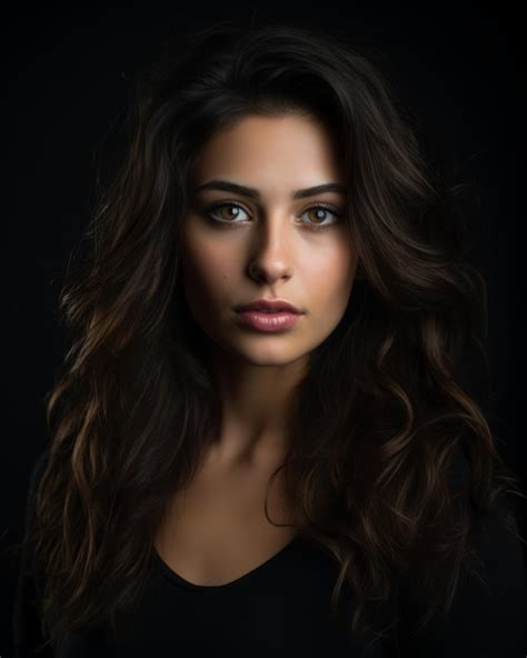 Retrato De Una Hermosa Mujer Joven Con Cabello Oscuro Y Ojos Sobre Un