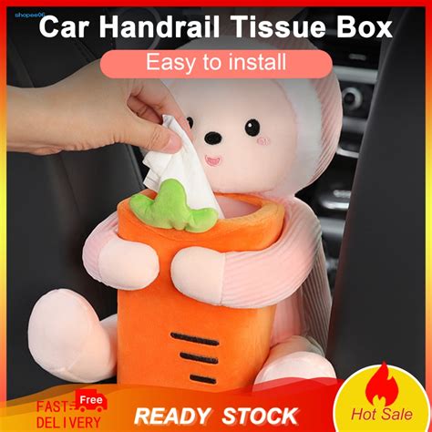 Sdru Car Handrail Tissue Box Car Plush Tissue Box Adorable Cartoon