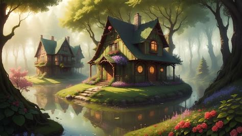 Premium AI Image | The house in the forest anime art style