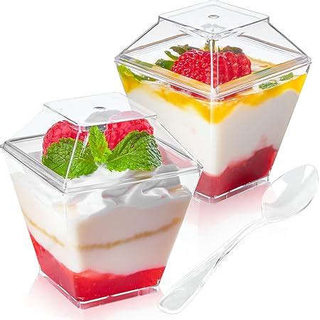 Pack Oz Square Mini Dessert Cups With Lids And Spoons Clear