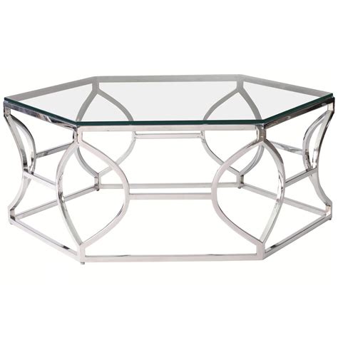 Marci Hollywood Regency Hexagon Polished Steel Coffee Table