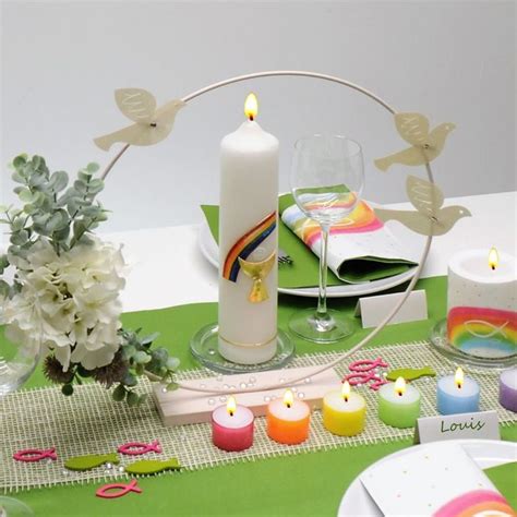 Tischdeko Zur Kommunion Konfirmation Regenbogen Candles Table