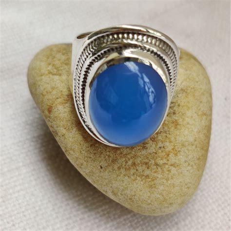 Blauer Chalcedon Ring Messing Ring Kupfer Ring Etsy