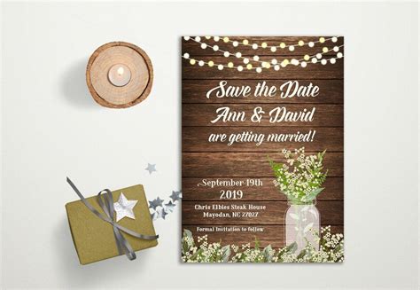 Rustic Save The Date Card Printable Rustic Wedding Save The Etsy