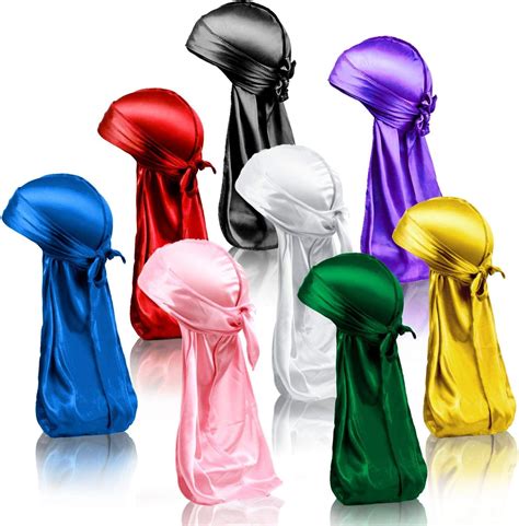 Leaduway 8pcs Silky Durags Silk Durag For Men Women Satin Doo Rag For