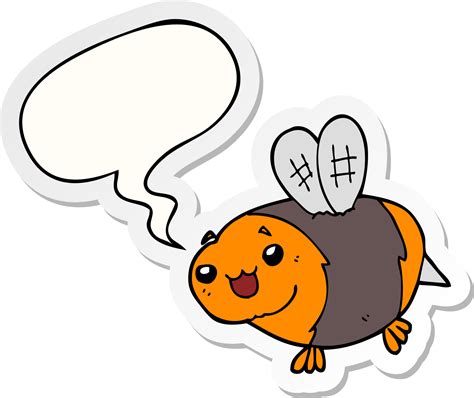 Funny Cartoon Bee And Speech Bubble Sticker Vector Art At Vecteezy