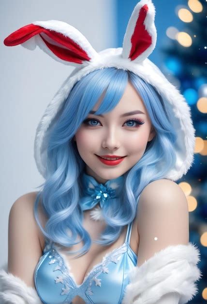 Premium Photo Beautiful Asian Woman With Blue Hair And Bunny Ears In