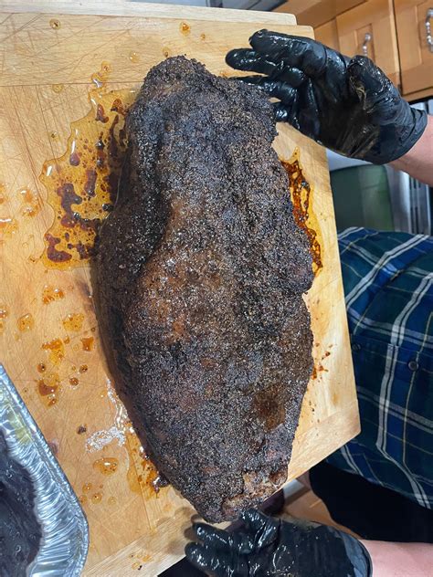 Smoked brisket for the first time on a wood pellet smoker! Bark came ...