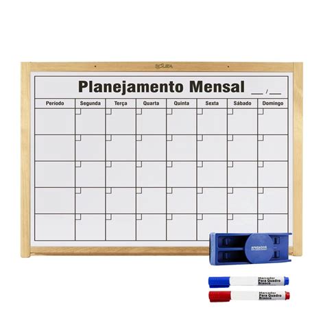 Lousa Quadro Branco X Planejamento Mensal Madeira Apagador