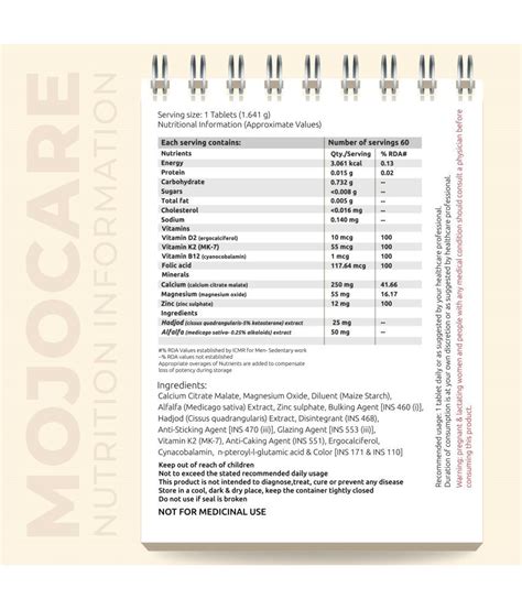 Mojocare Cmz Calcium Manganesium Zinc Supplement 60 Tablets For