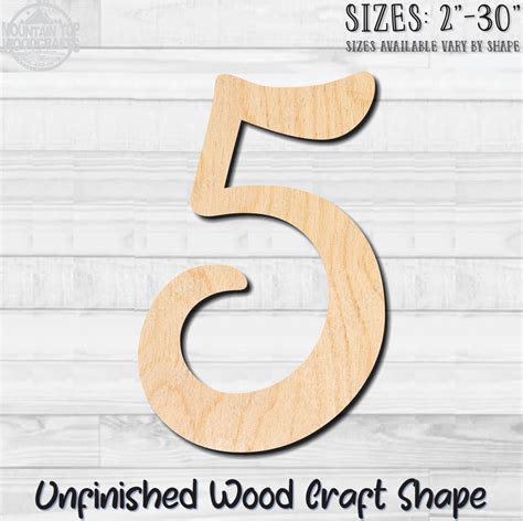 Script Number 5 Fancy Unfinished Wood Shape Blank Laser Engraved Cutout