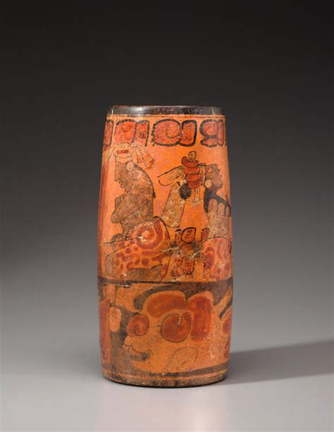 Bonhams Tall Maya Polychrome Cylinder Vessel Ca A D 550 950