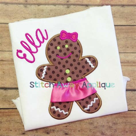 Christmas Tutu Gingerbread Girl Machine Embroidery Applique Etsy