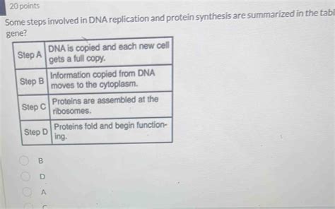 Solved Points Some Steps Involved In Dna Replication And Protein