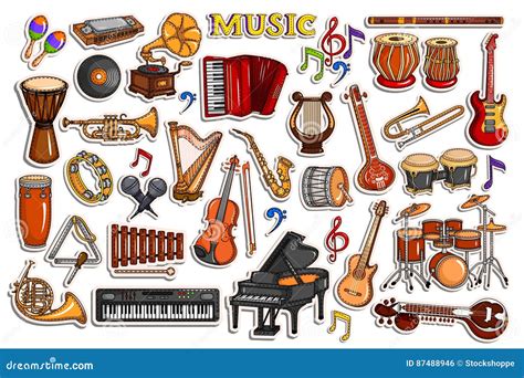 Sticker Collection For Music And Entertainment Instrument Object Stock