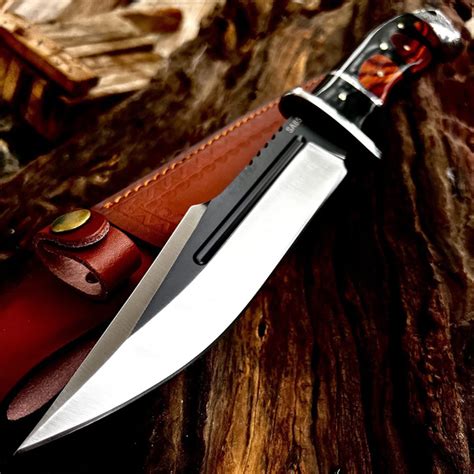 12 Customized Full Tang Bushcraft Bowie Knife With Leather Sheath Fixed Blade Hunting Knives