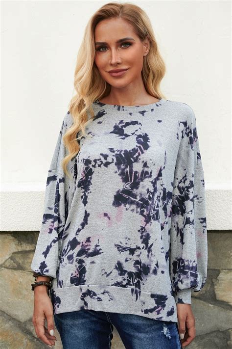 Tie Dye Print Round Neck Long Sleeves Tops Ivyalpha