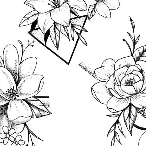 5 geometric flowers line work tattoo design – TattooDesignStock