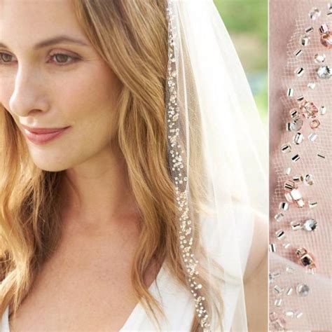 Rose Gold Beaded Edge Wedding Veil Blush Beaded Bridal Veil Beaded