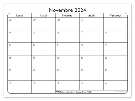 Calendrier Novembre 2024 74DS Michel Zbinden CA