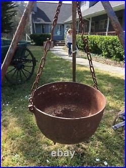 Antique Cast Iron Cauldron Kettle Pot Lg Garden Halloween Wicca Cowboy