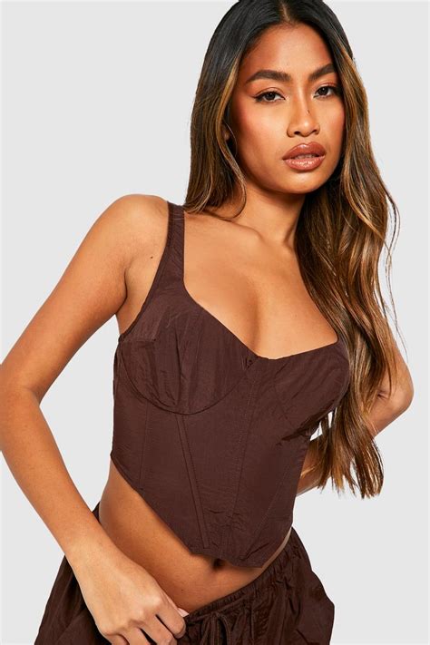 Nylon Corset Crop Top Boohoo