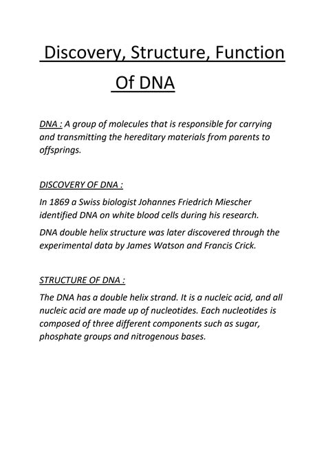 SOLUTION: Dna discovery structure and function - Studypool