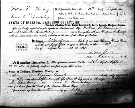 Kentucky Marriage Record For William T Thornberry And Sarah E Brandenburg