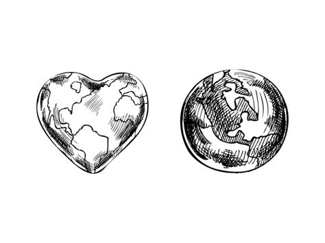 Premium Vector Hand Drawn Sketch Collection Of Planet Earth And Heart