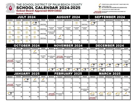 Palm Beach County School District Calendar Holidays 2024-2025