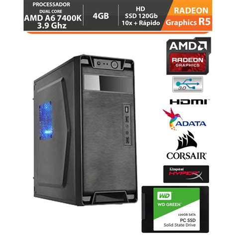 PC Gamer Medium Amd Apu A6 7400K 3 9Ghz Radeon R5 Memória DDR3 4GB HD