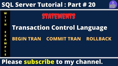 TCL Transaction Control Language BEGIN COMMIT ROLLBACK TRAN SQL