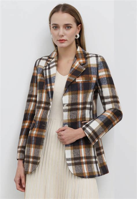 Charm Overload Brown Plaid Blazer - Retro, Indie and Unique Fashion