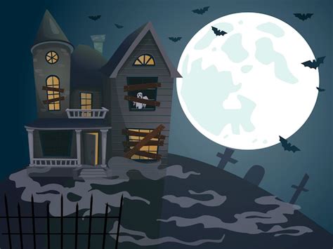 Casa assombrada de halloween no fundo da lua azul ilustração vetorial