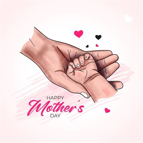 Feliz día de la madre madre con niño mano ilustración Vector Premium