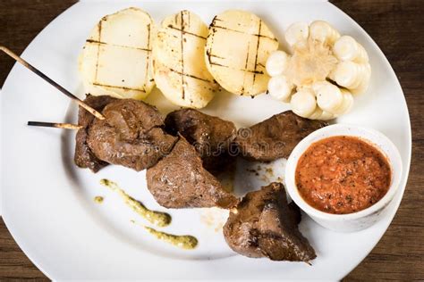 Anticuchos Peruvian Cuisine Grilled Skewered Beef Heart Meat With