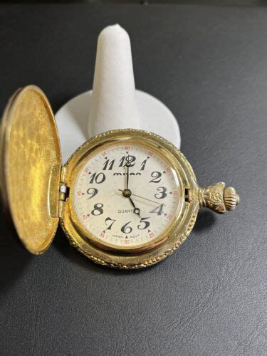 Milan Quartz Japan Movt Pocket Watch Gold Tone Ornate Case Works New